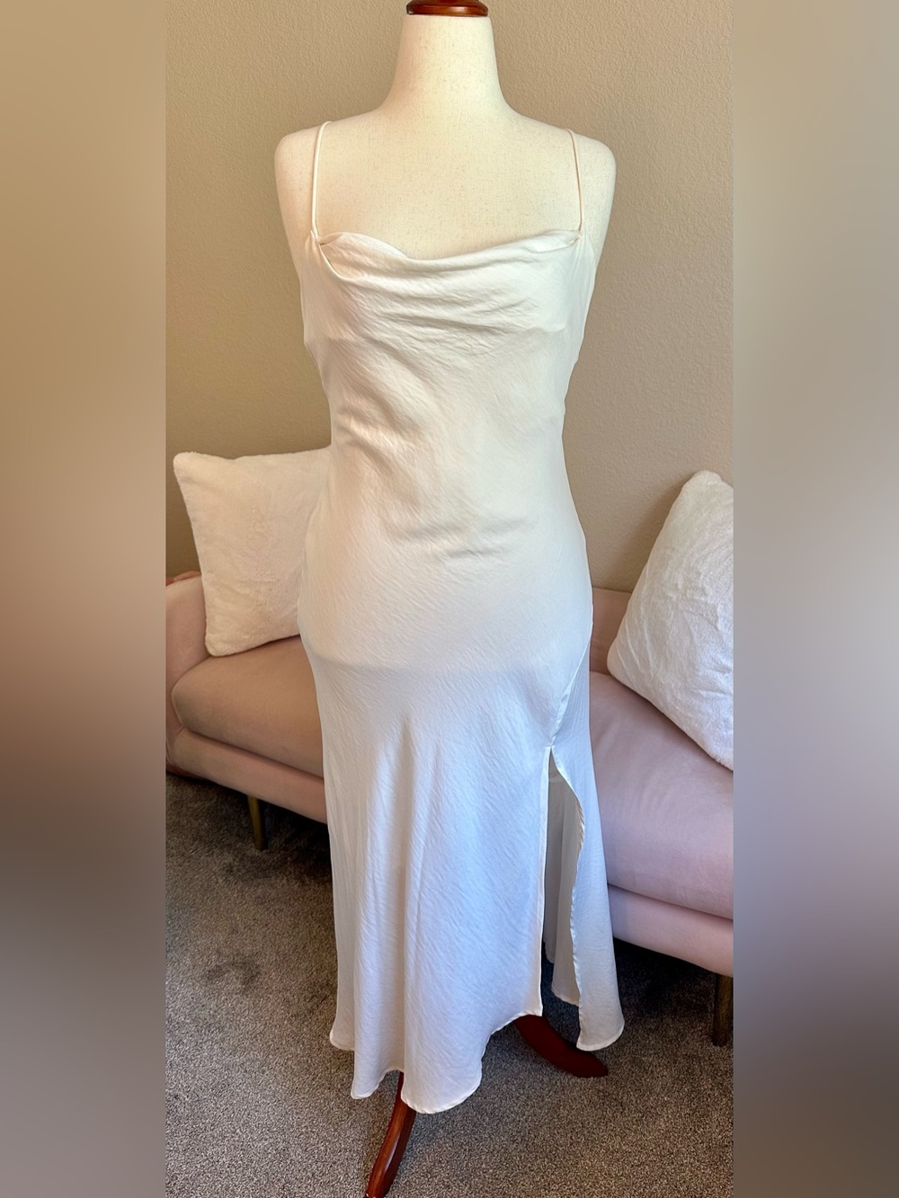 ASTR The Label Palisades Elegant Midi Slip Dress Ivory Size L Lined Cocktail